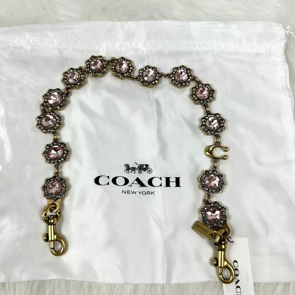 Coach Short Jewelry Chain Strap In Brass/Pink Multi CAU47 NWT - Picture 1 of 7
